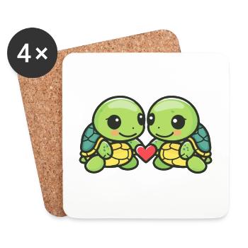 Schildkröte Paar Verliebt Tier Valentinstag - Untersetzer (4er-Set) - Weiß - Vorne