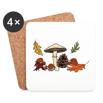 Herbst Pilz Blätter Kastanie - Untersetzer (4er-Set) - Weiß - Vorne