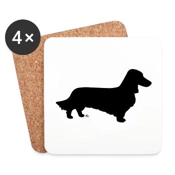 Silhouette de teckel à poil long - Dessous de verre (lot de 4) - blanc - Devant