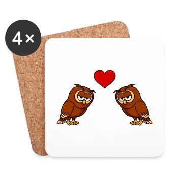 Eule Comic Paar Liebe - Untersetzer (4er-Set) - Weiß - Vorne