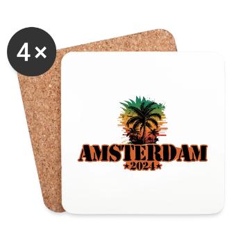 Amsterdam 2024 Team Palm Trees Colorful - Coasters (set of 4) - white - Front