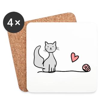 Cat Animal Symbol Heart Wool Pet Animals - Coasters (set of 4) - white - Front