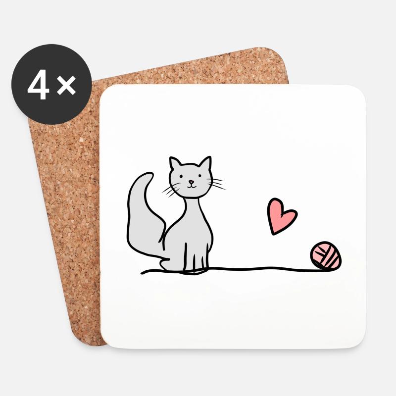 katze tier symbol herz wolle haustier tiere - Untersetzer (4er-Set) - Weiß