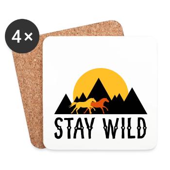 STAY WILD - Chevaux avant les montagnes et coucher de soleil - Dessous de verre (lot de 4) - blanc - Devant