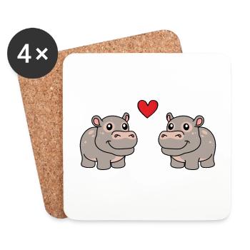 Hippo Comic Animal Couple Love - Coasters (set of 4) - white - Front