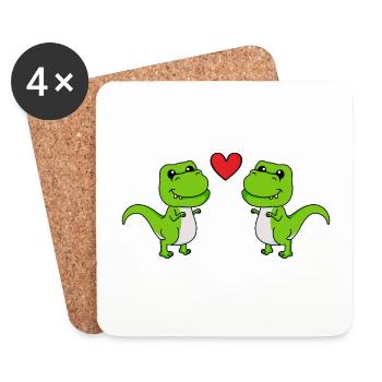 Dinosaur T-Rex Couple Love - Coasters (set of 4) - white - Front