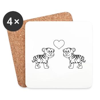 Tiger Comic Paar Liebe - Untersetzer (4er-Set) - Weiß - Vorne