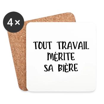 tout travail mérite sa bière - Dessous de verre (lot de 4) - blanc - Devant