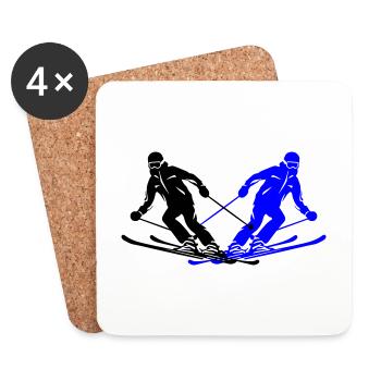 Ski Fahren Skiing Mann Silhouette - Untersetzer (4er-Set) - Weiß - Vorne