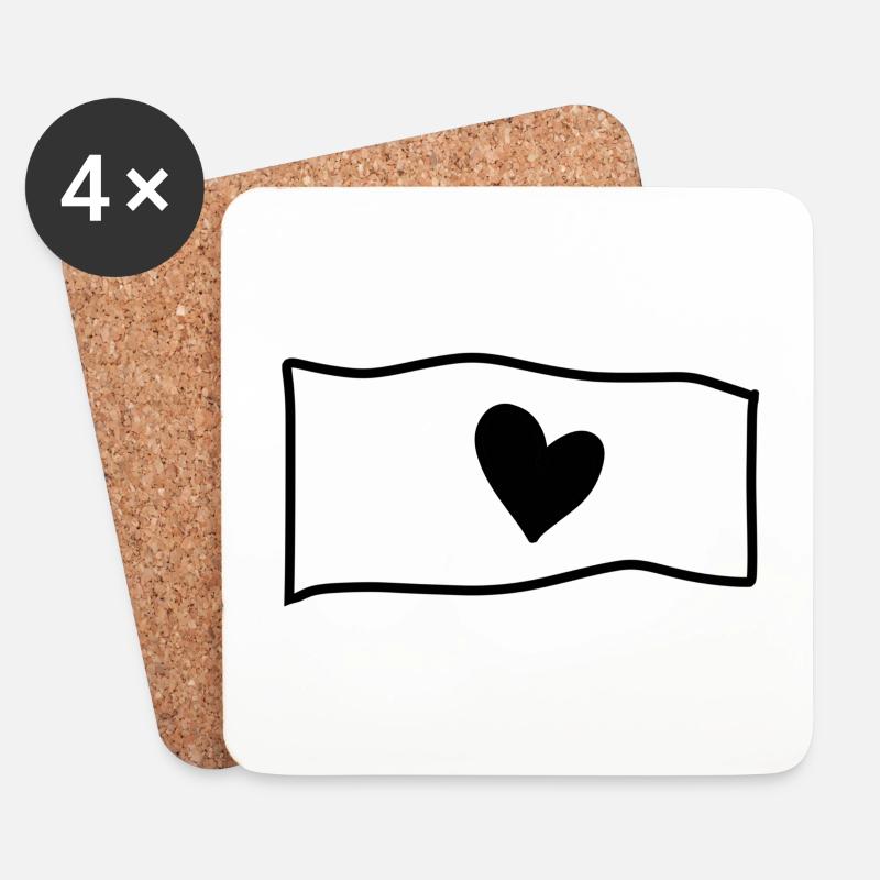 Forme de symbole de drapeau d’amour de cœur - Dessous de verre (lot de 4) - blanc
