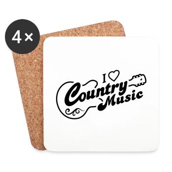 J'aime la musique country GUITARE - Dessous de verre (lot de 4) - blanc - Devant