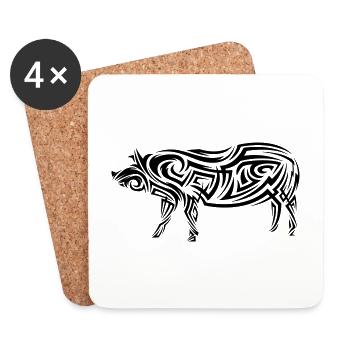 Tatouage tribal de cochon - Dessous de verre (lot de 4) - blanc - Devant