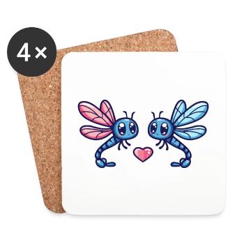 Libellule Couple Amoureux Animal Saint Valentin - Dessous de verre (lot de 4) - blanc - Devant