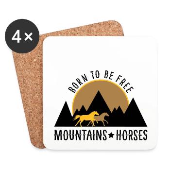 BORN TO BE FREE! Horses before mountains/sunset - Coasters (set of 4) - white - Front