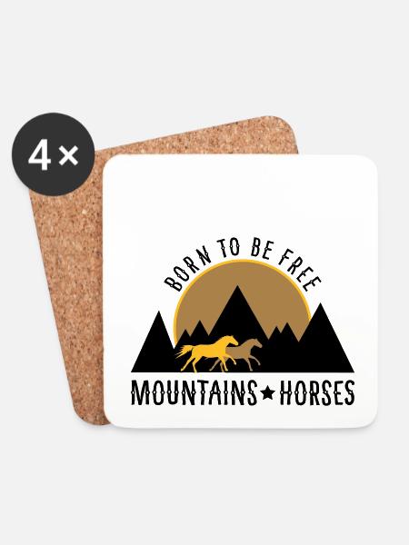 BORN TO BE FREE! Horses before mountains/sunset - Coasters (set of 4) - white