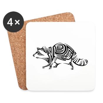 Raccoon Tribal Tattoo - Coasters (set of 4) - white - Front