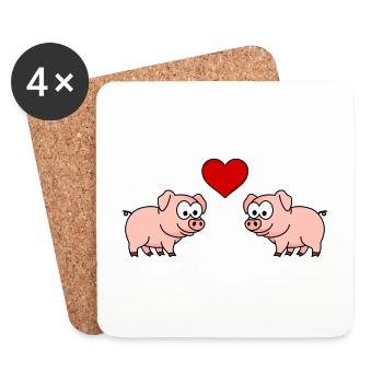 Schwein Comic Paar Liebe - Untersetzer (4er-Set) - Weiß - Vorne