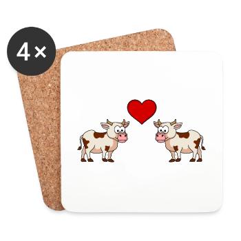 Kuh Comic Paar Liebe - Untersetzer (4er-Set) - Weiß - Vorne