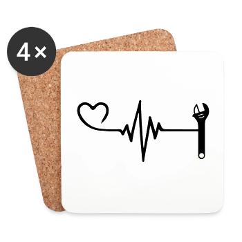 Wrench Pulse Heart Love - Coasters (set of 4) - white - Front