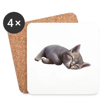 Schlafende Katze - Untersetzer (4er-Set) - Weiß - Vorne