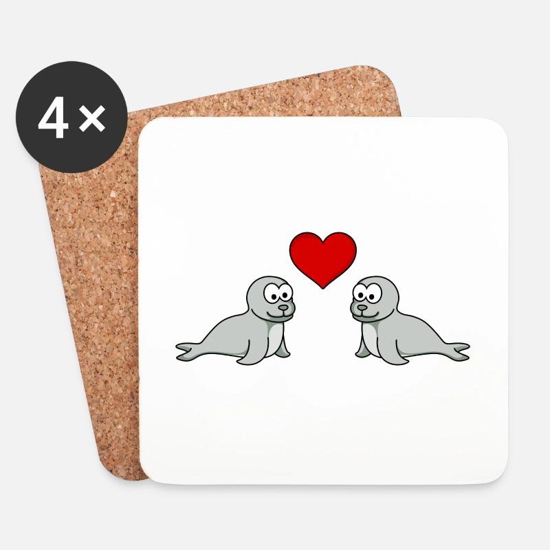 Robbe Tier Paar Liebe - Untersetzer (4er-Set) - Weiß