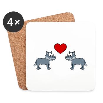 Wolf Comic Couple Love - Coasters (set of 4) - white - Front