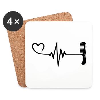 Comb Hairdresser Pulse Heart Love - Coasters (set of 4) - white - Front