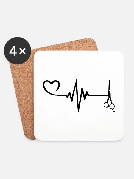 Ciseaux Barbier Pulse Heart Love - Dessous de verre (lot de 4) - blanc