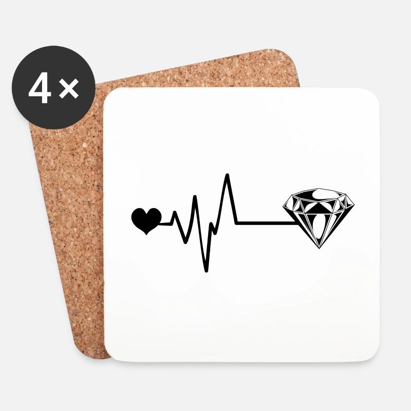 Diamant Puls Herz Liebe - Untersetzer (4er-Set) - Weiß