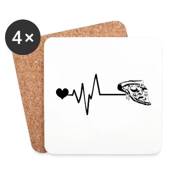 Pizza Puls Herz Liebe - Untersetzer (4er-Set) - Weiß - Vorne