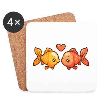 Goldfische Paar Fische Verliebt Tier Valentinstag - Untersetzer (4er-Set) - Weiß - Vorne
