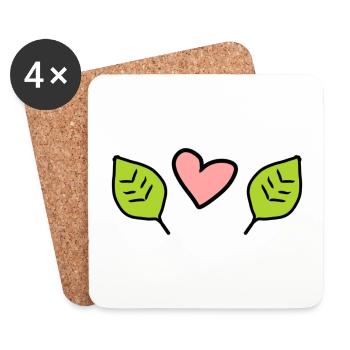 Two Leaves Leaf Love Heart Nature Symbol - Coasters (set of 4) - white - Front