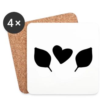 Two Leaves Leaf Love Heart Nature Symbol - Coasters (set of 4) - white - Front