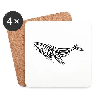 Tatouage tribal de baleine - Dessous de verre (lot de 4) - blanc - Devant