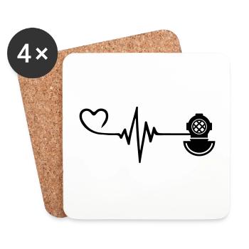 Apnée Plongée Pulse Heart - Dessous de verre (lot de 4) - blanc - Devant
