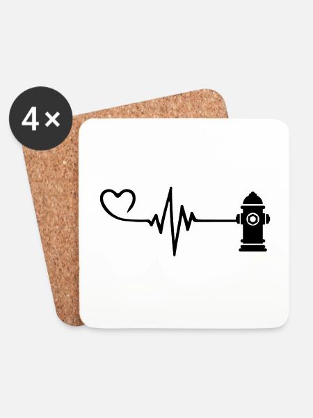 Hydrant Puls Herz Liebe - Untersetzer (4er-Set) - Weiß
