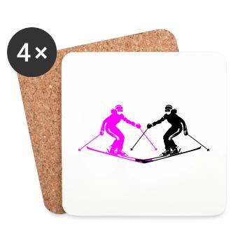 Ski Fahren Skiing Frau Silhouette - Untersetzer (4er-Set) - Weiß - Vorne