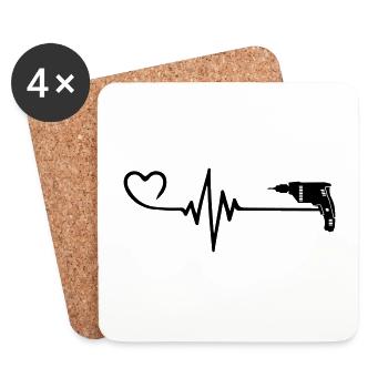 Drill Pulse Heart Love - Coasters (set of 4) - white - Front