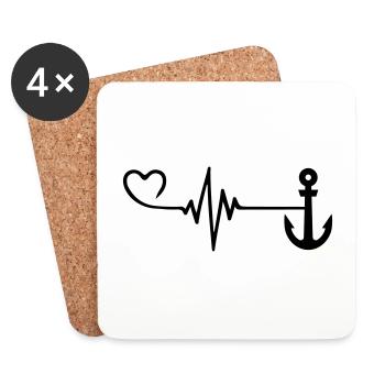 Anchor Pulse Heart - Coasters (set of 4) - white - Front