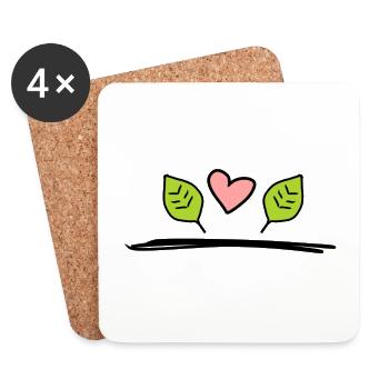 Two Leaves Leaf Heart Nature Symbol - Coasters (set of 4) - white - Front