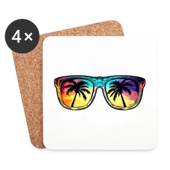 Lunettes de soleil Palmier Symbole - Dessous de verre (lot de 4) - blanc - Devant