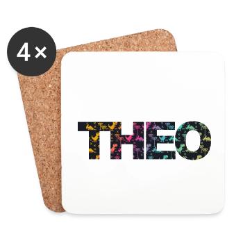 Theo - Beautiful boy name with cool dinosaurs - Coasters (set of 4) - white - Front