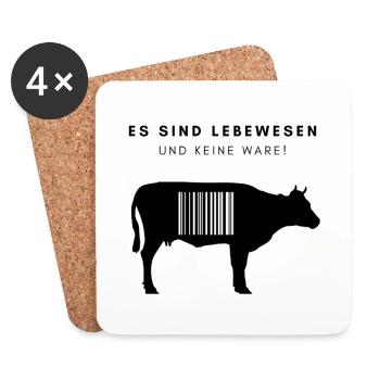Es sind Lebewesen und keine Ware EDITION: Kuh - Untersetzer (4er-Set) - Weiß - Vorne