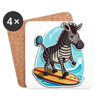 Surfendes Zebra - Untersetzer (4er-Set) - Weiß - Vorne