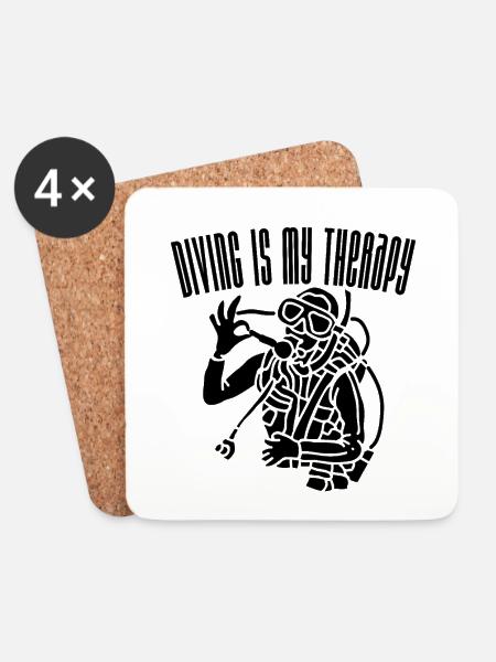 Diving Is My Therapy (2) - Coasters (set of 4) - white