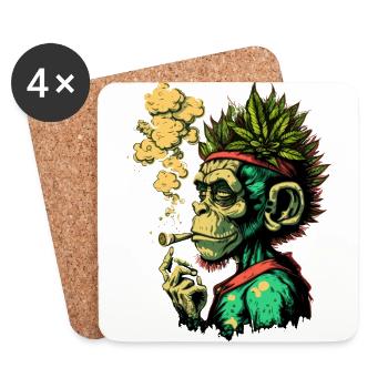 Tête de désherbant singe - Dessous de verre (lot de 4) - blanc - Devant