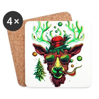 Délice psychédélique des fêtes : Cool Weed Head Rudolp - Dessous de verre (lot de 4) - blanc - Devant