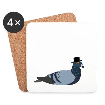 Colombe avec chapeau - Dessous de verre (lot de 4) - blanc - Devant