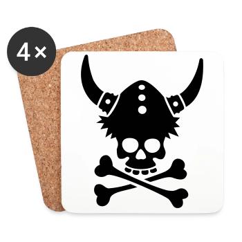 Totenkopf mit Wikingerhelm - Untersetzer (4er-Set) - Weiß - Vorne