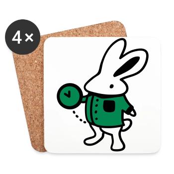 Lapin + Horloge - Dessous de verre (lot de 4) - blanc - Devant